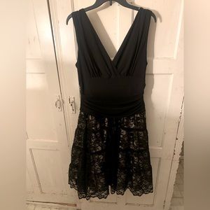 SL Fashions Black Cocktail Dress with Lace Skirt - 16